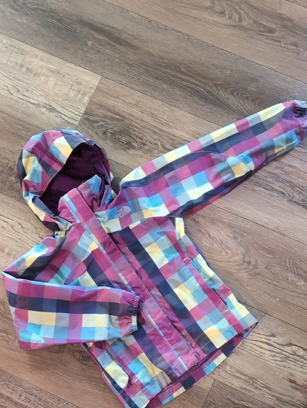 Kids Plaid Hooded Rain Jacket - Multicolor
